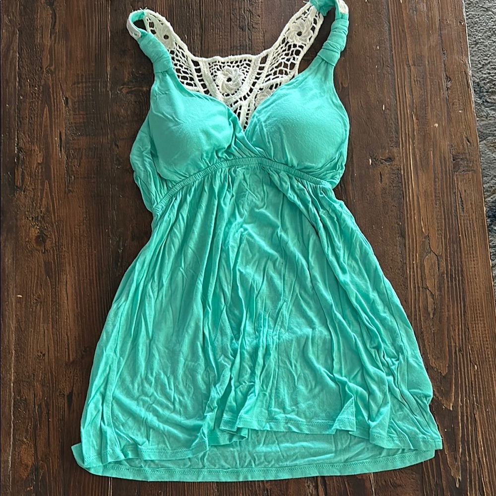 Elegant Teal Lace-Back Tank Top